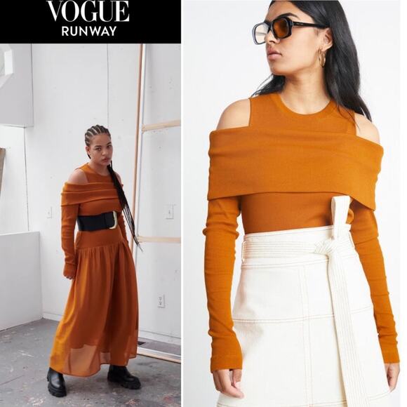 TANYA TAYLOR Sanna Top Caramel Orange Tan Shoulder Cutouts Wraparound Band NEW - Picture 14 of 16